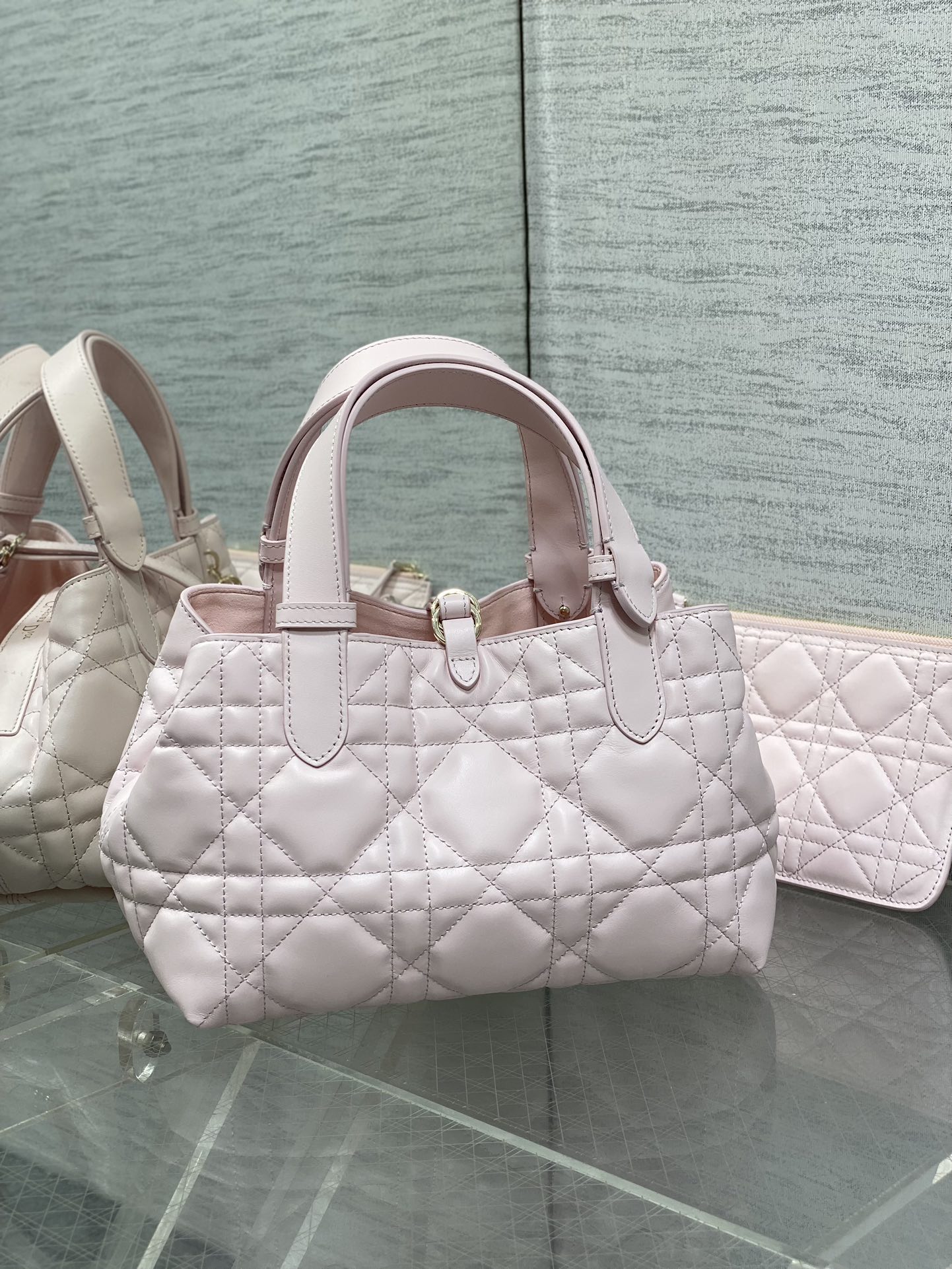 Small Dior Toujours Bag Pale Pink Macrocannage Calfskin